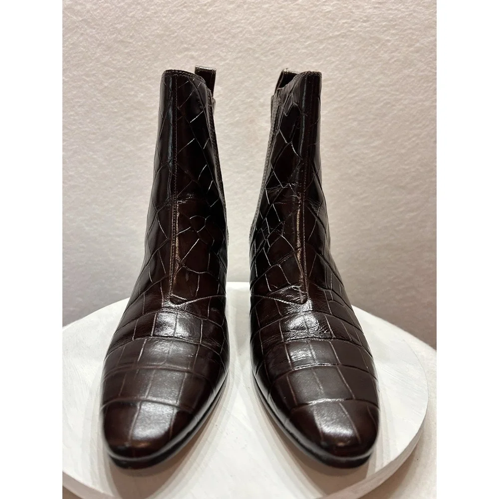 J CREW Croc-Embossed Leather Chelsea Western Boots Espresso Brown Sz 9 EUC